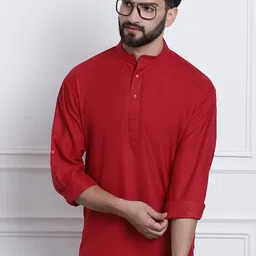 SOJANYA Band Collar Roll-Up Sleeves Straight Kurta-picture-15