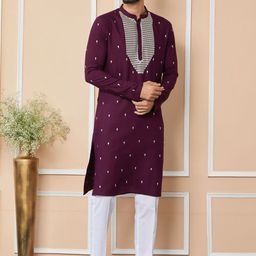 See Designs Geometric Embroidered Mandarin Collar Thread Work Straight Kurta-image-98