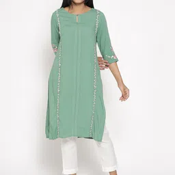 W Women Floral Embroidered Keyhole Neck Thread Work Kurta-picture-18