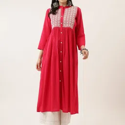 Mandvi Embroidered Thread Work Mandarin Collar Anarkali Kurta-32