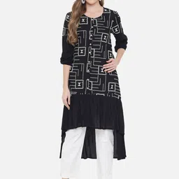Ramas Women Black Geometric Printed High-Low Kurta-36