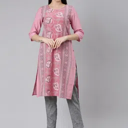 Marcia Floral Printed Pure Cotton Round Neck Straight Kurta-picture-18