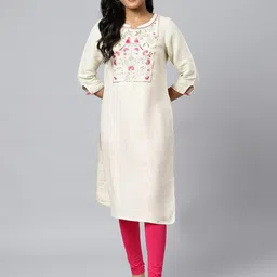 AURELIA Women Off White Floral Embroidered Thread Work Kurta-picture-24