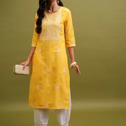 Vishudh Floral Embroidered Round Neck Straight Kurta-image-72