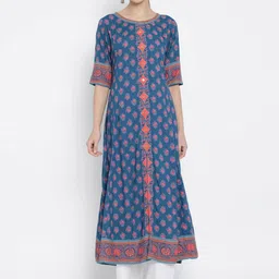 KALINI Floral Printed Round Neck Straight Kurta-picture-8