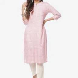 Rangriti Women Pink Checked Straight Kurta-image-2