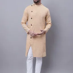 even Angrakha Band Collar Asymmetrical Cut Cotton Kurta-picture-3