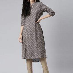 Samhitas Floral Printed Band Collar Modal Straight Kurta-image-16