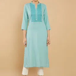 Soch Mandarin Collar Geometric Yoke Design Kurta-3