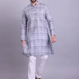 SHIWAM ETHNIX  Geometric Printed Mandarin Collar Cotton Kurta-picture-30