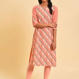 W Ethnic Motif Printed Keyhole Neck Thread Work Pure Cotton Kurta-20