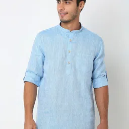 Ethnicity Mandarin Collar Roll-Up Sleeves Regular Kurta-picture-2
