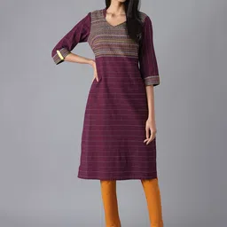 AURELIA Women Purple Yoke Design Thread Work Pure Cotton Kurta-image-94