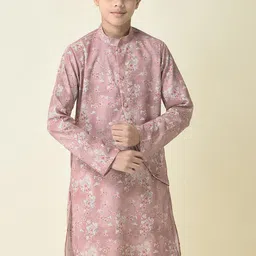 TABARD Boys Mandarin Collar Floral Printed Straight Fit Cotton Kurta-picture-13