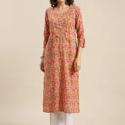 Varanga Women Pink Ethnic Motifs Printed Cotton Kurta-picture-47