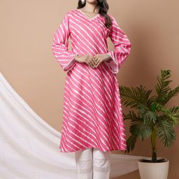 WEAVLLITE Striped Printed Flared Sleeves Gotta Patti Cotton A-Line Kurta-image-54