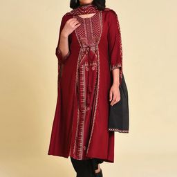 W Ethnic Motifs Printed Bead Work A-Line Kurta-picture-7