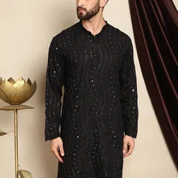 Anouk Black Striped Embroidered Mirror Work Sequined Kurta-picture-47