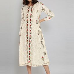 W Women Beige Floral Embroidered Flared Sleeves Thread Work Kurta-image-23