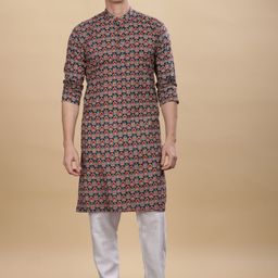 Anouk Geometric Printed Mandarin Collar Cotton Straight Kurta-10