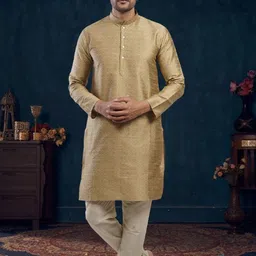 Lightpole Ethnic Motifs Printed Dupion Silk Mandarin Collar Kurta-image-2