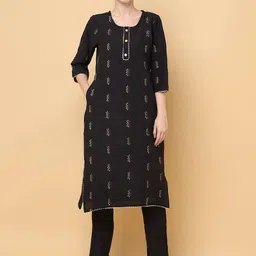 aayusika Geometric Woven Design Round Neck Thread Work Straight Kurta-24