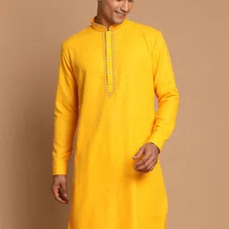 VASTRAMAY Men Yellow Solid Straight Kurta-picture-0