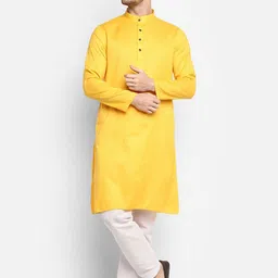 DEVOILER Men's Self Design Yellow Cotton Kurta-46