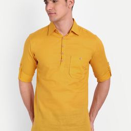 Vida Loca Shirt Collar Roll-Up Sleeves Cotton Short Kurta-image-81