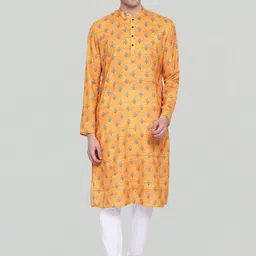 NAMASKAR Men Yellow Cotton Printed Kurta-picture-26