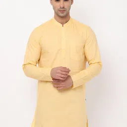 NIRVAAN Men Yellow Pure Cotton Kurta-image-14
