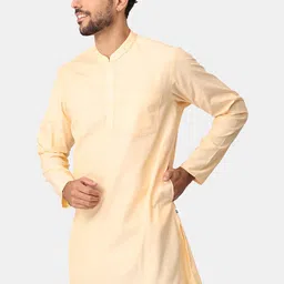 NIRVAAN Men Cream-Coloured Solid Cotton Kurta-picture-11