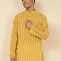 Fabindia Striped Band Collar Short Cotton Kurta-picture-46