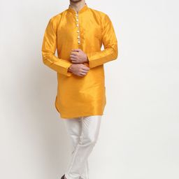 Benstoke Men Yellow Silk Blend Kurta-image-22