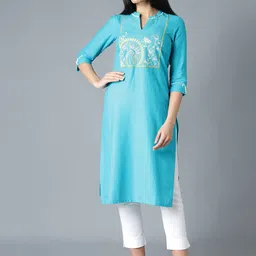 AURELIA Women Blue Yoke Design Thread Work Kurta-image-40