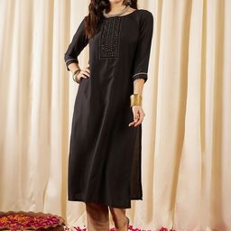 Inddus Floral Yoke Design Thread Work Straight Kurta-picture-6