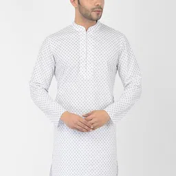 DEYANN Men White & Black Ethnic Motifs Printed Cotton Kurta-image-10