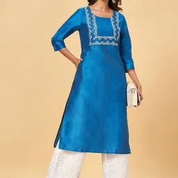 YU by Pantaloons Floral Round Neck Yoke Design Sequins Casual Straight Kurta-picture-13