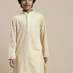 Sanwara  Boys Floral Woven Design Mandarin Collar Thread Work Kurta-22