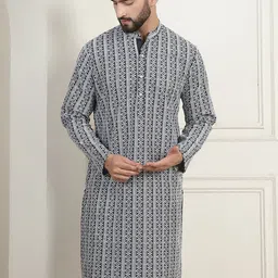 Anouk Charcoal Grey Ethnic Motifs Embroidered Thread Work Pure Cotton Straight Kurta-picture-21