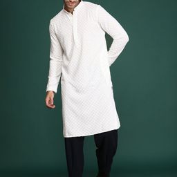 Anouk White Floral Embroidered Chikankari Mandarin Collar Cotton Straight Kurta-image-20