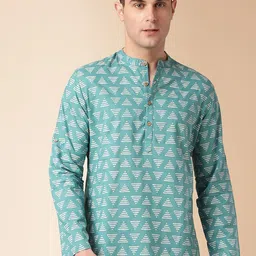 Anouk Green Geometric Printed Mandarin Collar Long Sleeves Cotton Straight Kurta-image-89