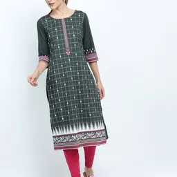 Vishudh Women Green Geometric Thread Work Kurta-picture-31