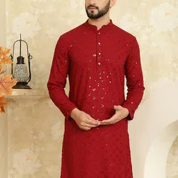 SOJANYA Embellished Pure Cotton Mandarin Collar Straight Kurta-picture-43