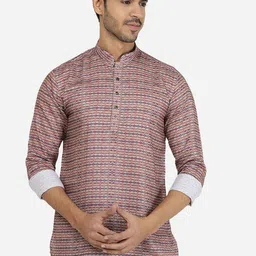 JB STUDIO Men Brown Geometric Printed Cotton Kurta-picture-8