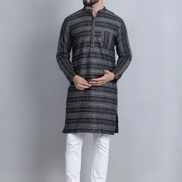 Aarsha Striped Mandarin Collar Long Sleeves Cotton Kurta-picture-25