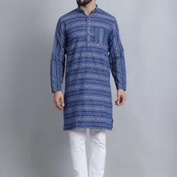 Aarsha Geometric Woven Design Mandarin Collar Cotton Straight Kurta-33