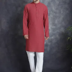 Sayesha Striped Woven Design Thread Work Mandarin Collar Cotton Straight Kurta-image-58