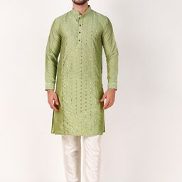 Koshin Geometric Embroidery Mandarin Collar Mirror Work Kurta-picture-46