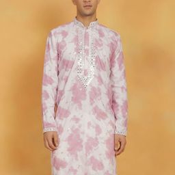 VASTRAMAY Tie & Dye Dyed Mandarin Collar Mirror Work Cotton Straight Kurta-picture-42